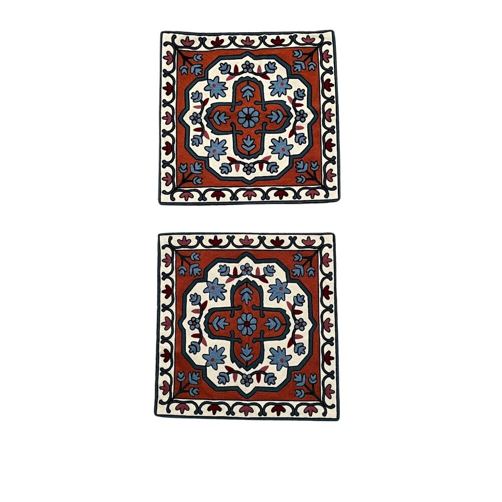 NEW Set of 2 Square Linen Pillowcases with Traditional Kazakh Embroidery - Picture 2 of 5